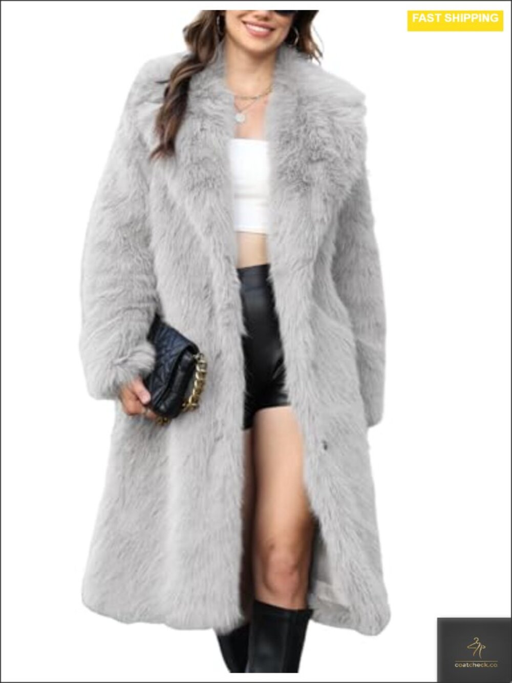 Faux Fur Coat Women Lapel Collar Long Sleeve Furry Jacket Open Front Winter